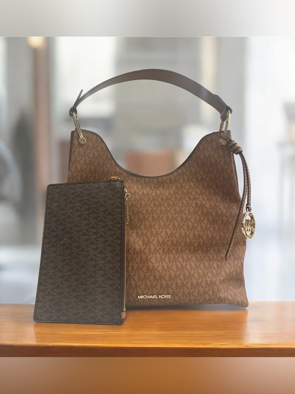 Michael Kors Brown Signature Hobo Shoulder Bag with Pouch